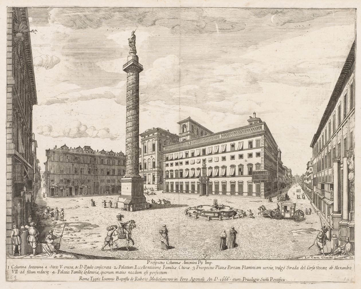 "Prospectus Locurum Urbis Romae Insign[ium]"dan Piazza Colonna by Lievin Cruyl