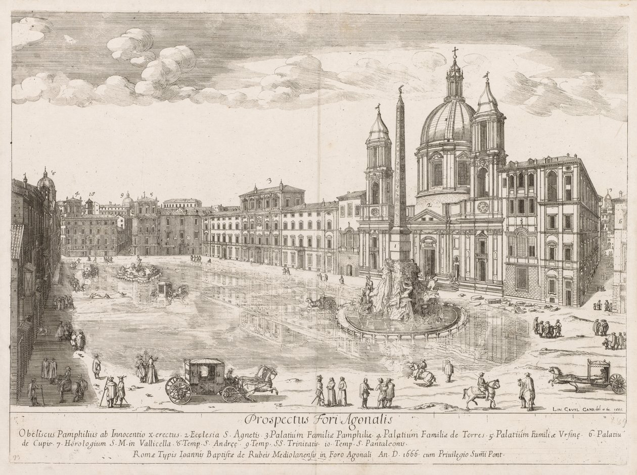 "Prospectus Locurum Urbis Romae Insign[ium]'dan Piazza Navona by Lievin Cruyl