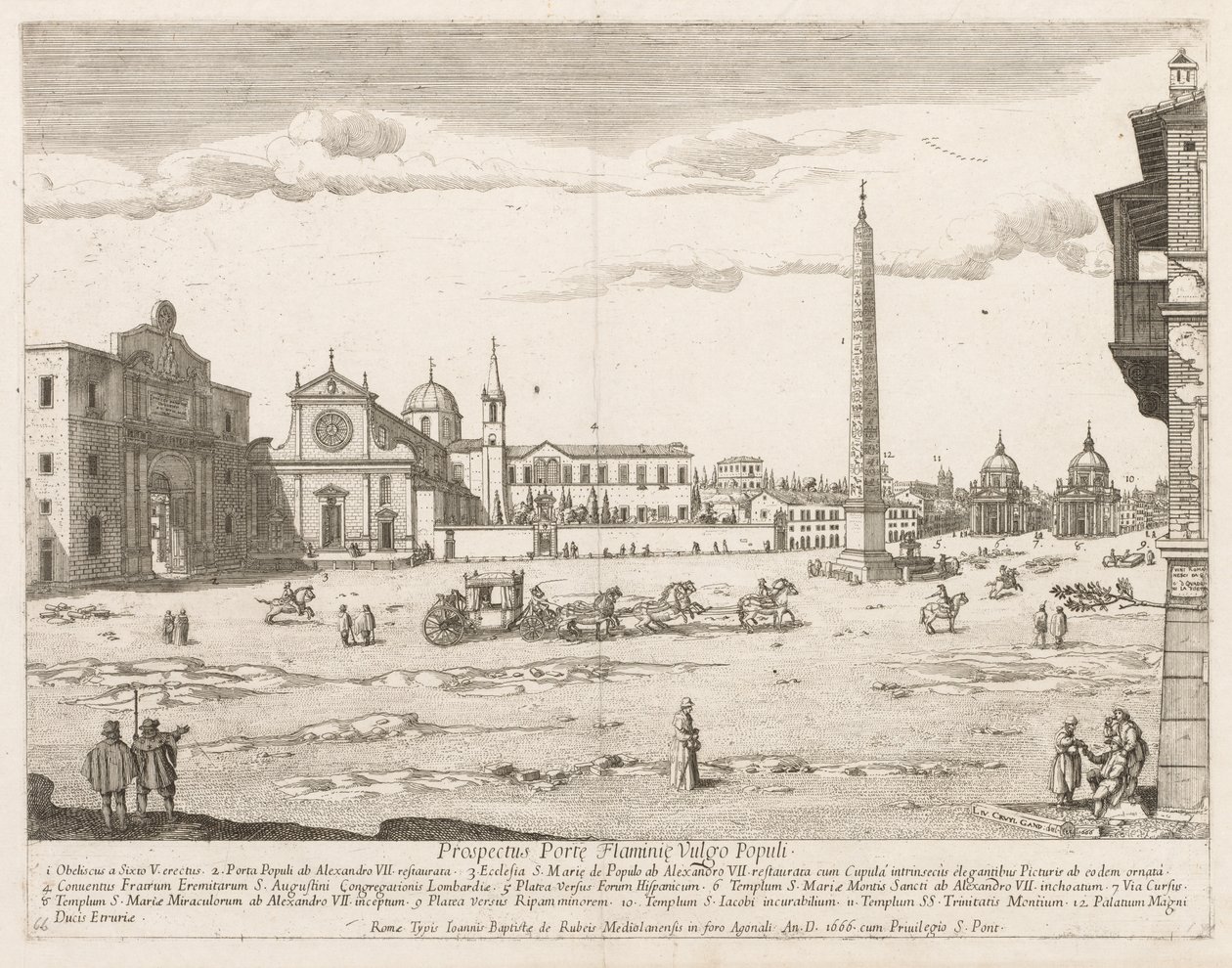 Roma Şehri Lourum Prospektüsünden Piazza del Popolo, 1666. by Lievin Cruyl