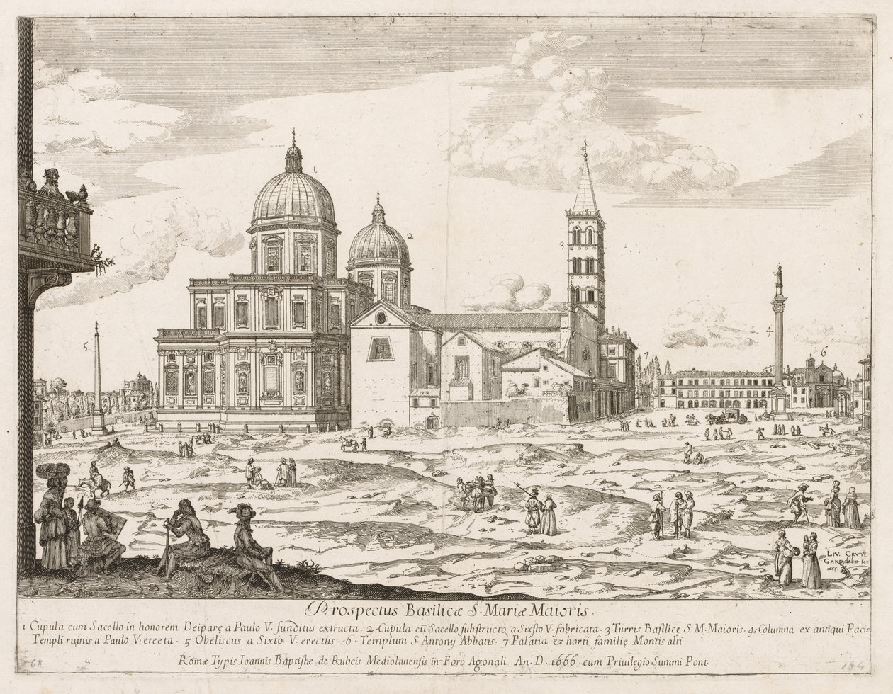 "Prospectus Locurum Urbis Romae Sign[ium]" dan Santa Maria Maggiore by Lievin Cruyl
