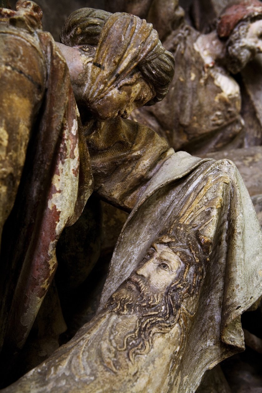 Sunak parçası, sol panel, detay, st. Veronica (boyalı taş) by Ligier Richier
