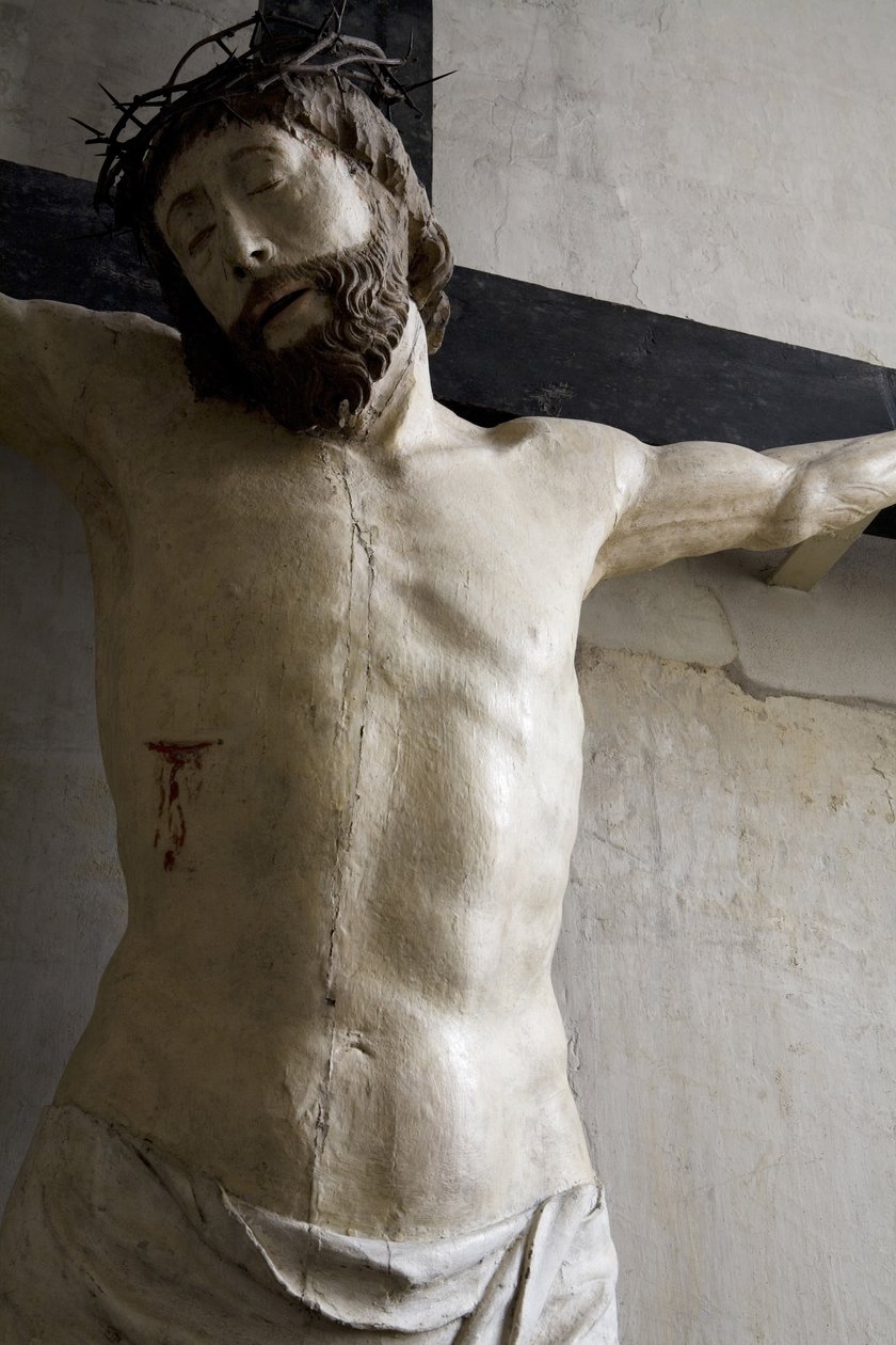 Haç Üzerinde İsa, detay (boyalı ahşap) by Ligier Richier