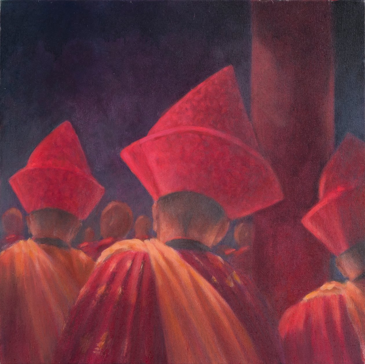 Budist Rahipler, Bhutan, 2012 (tuval üzerine akrilik) by Lincoln Seligman