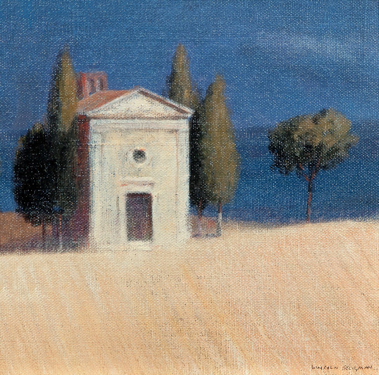 Pienza II yakınlarındaki Şapel, 2012 (tuval üzerine akrilik) by Lincoln Seligman