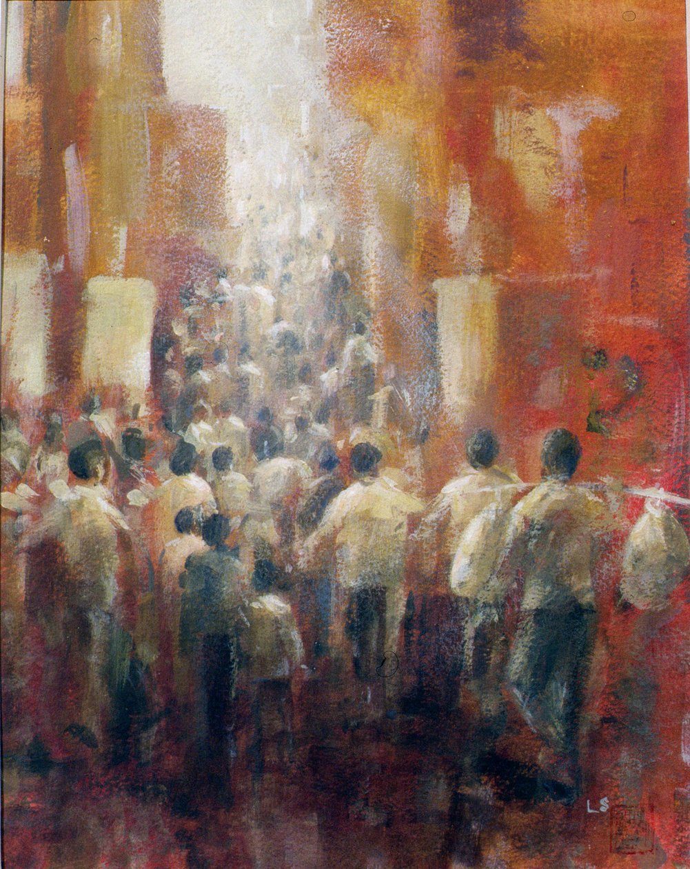 Chinese Street, 1992 (kağıt üzerinde akrilik) by Lincoln Seligman
