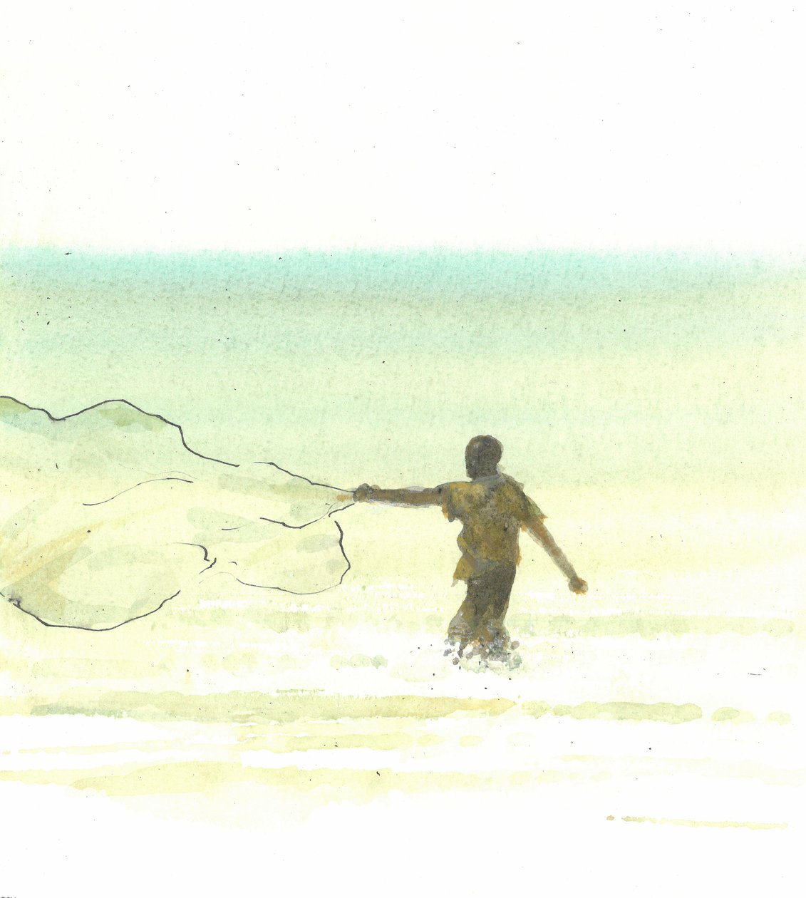 Lone Fisherman 6, 2015 (kağıt üzerinde wc ile kalem ve mürekkep) by Lincoln Seligman