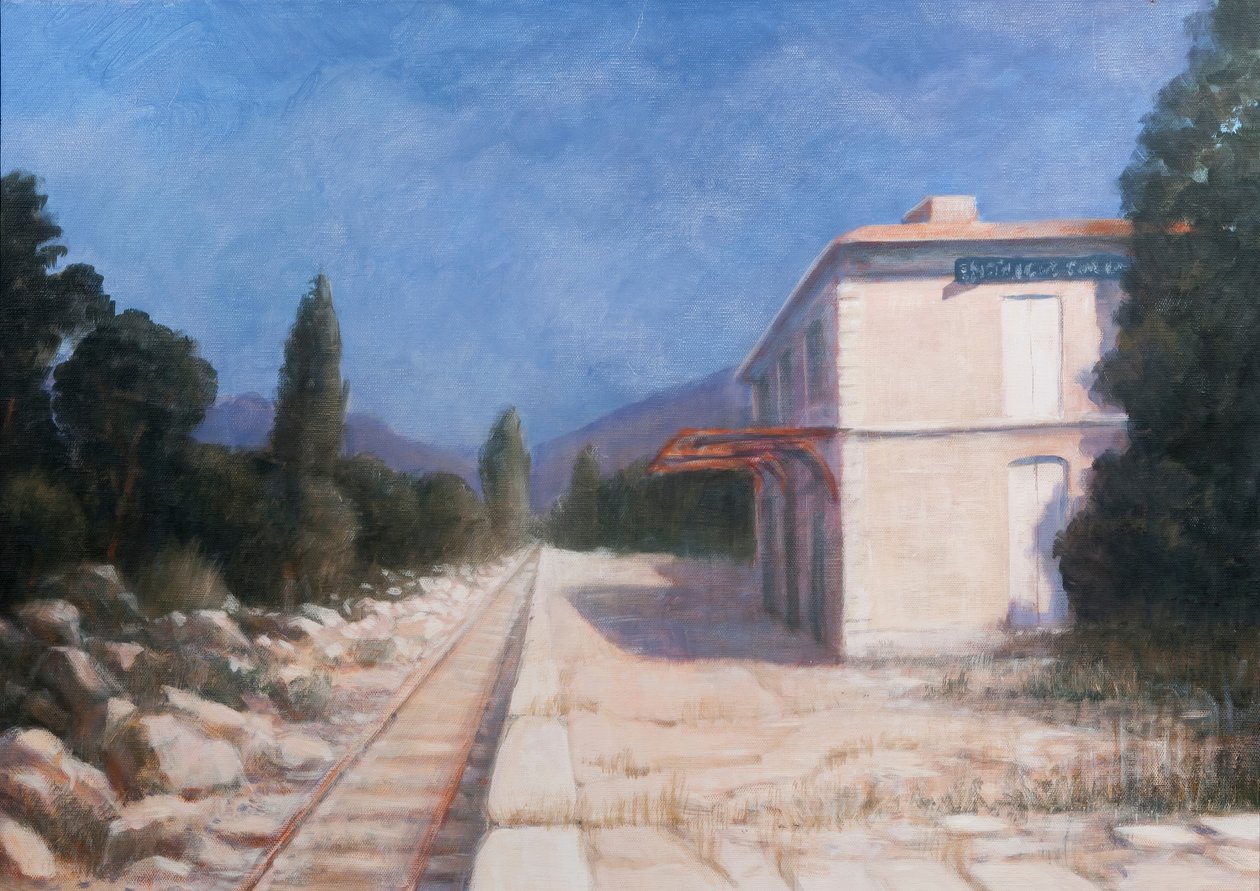 Tren istasyonu, Châteauneuf, 2012 (tuval üzerine akrilik) by Lincoln Seligman