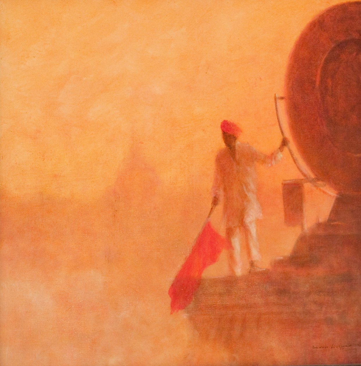 Demiryolu Bayrağı Adamı, Agra, 2010 (tuval üzerine akrilik) by Lincoln Seligman