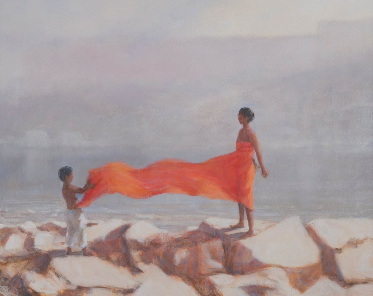 Tying A Sari, Hindistan, 2012 (tuval üzerine akrilik) by Lincoln Seligman
