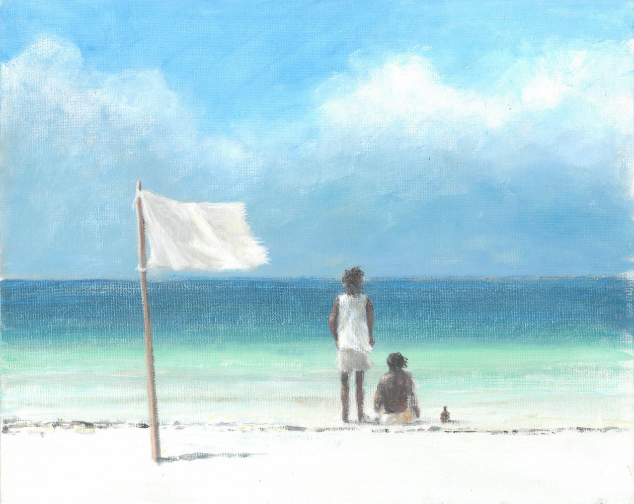 Boys on Beach, Kenya (kağıt üzerinde akrilik) by Lincoln Seligman