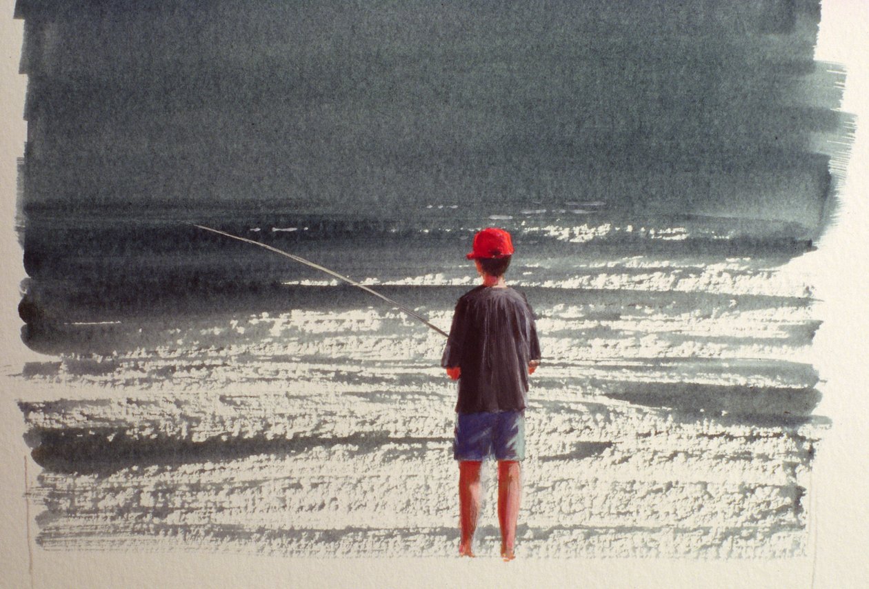 Henry Fishing, Alpler, 1990 (kağıt üzerinde akrilik) by Lincoln Seligman