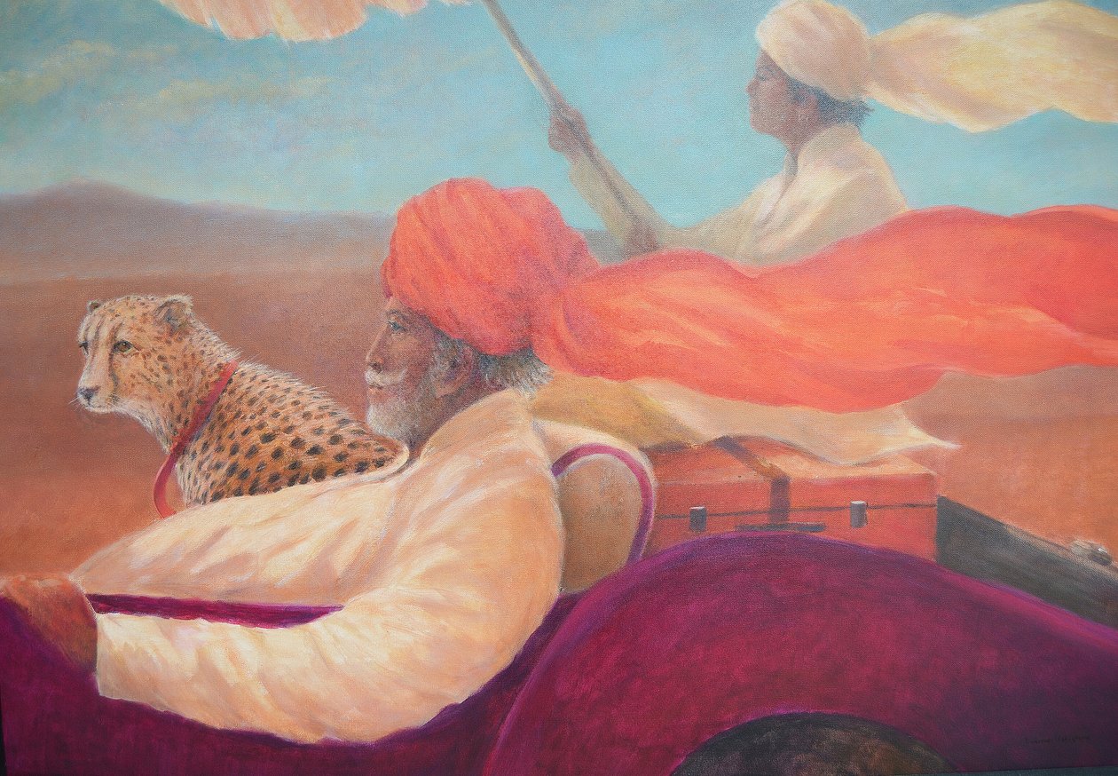 Maharaja, şemsiyeli çocuk + çita by Lincoln Seligman
