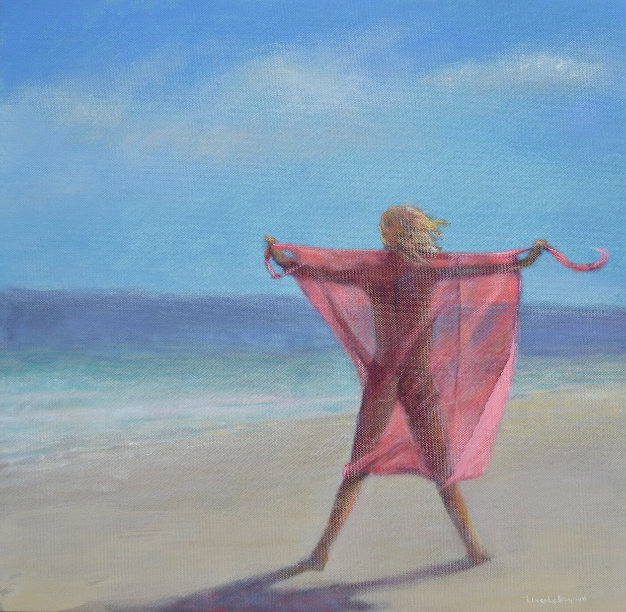Sahilde Pembe Sari by Lincoln Seligman