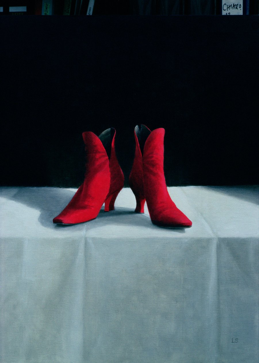 Red Boots, 1995 (gemide akrilik) by Lincoln Seligman