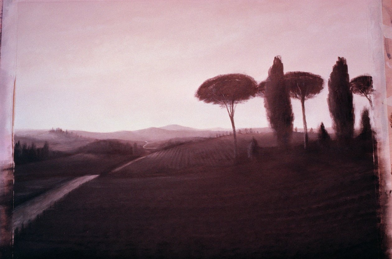 Tuscan Manzarası, 1992 (kağıt üzerinde akrilik) by Lincoln Seligman