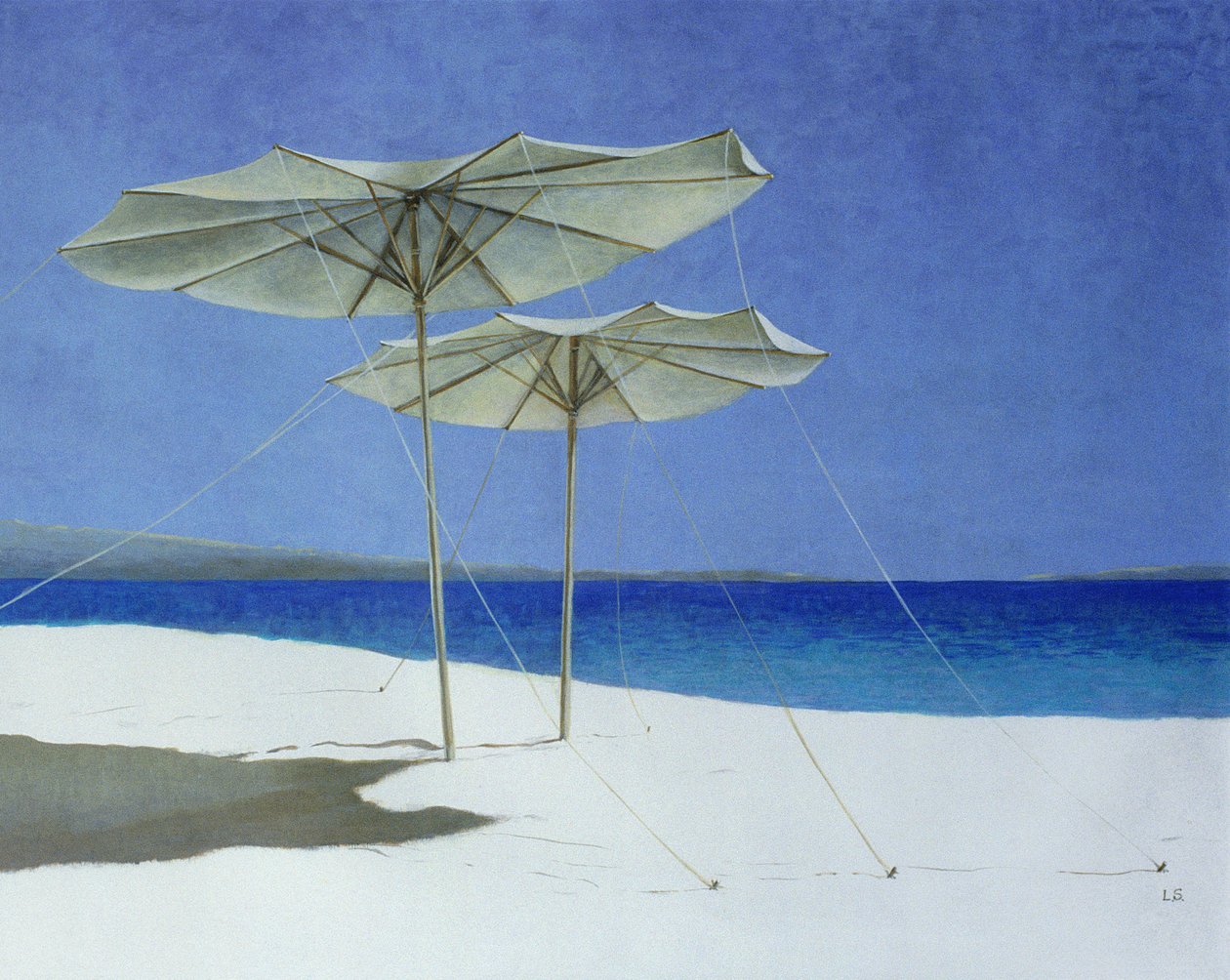 Şemsiyeler, Yunanistan, 1995 (kağıt üzerinde akrilik) by Lincoln Seligman