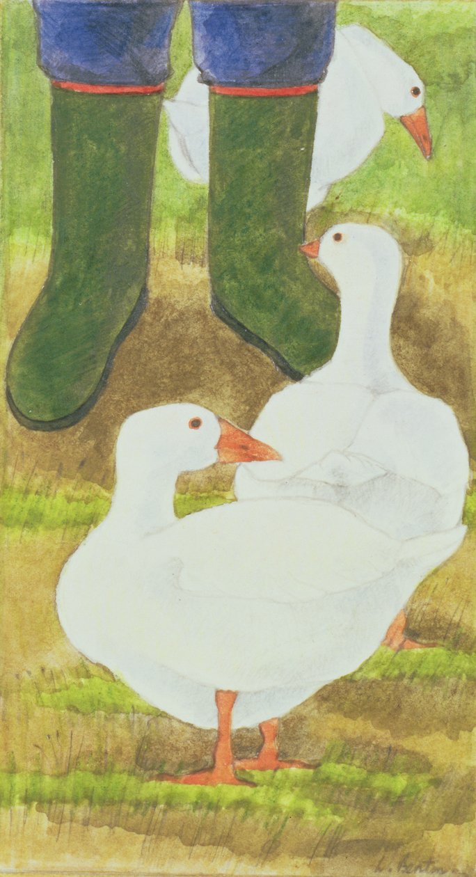 Ördekler ve Yeşil Wellies by Linda Benton