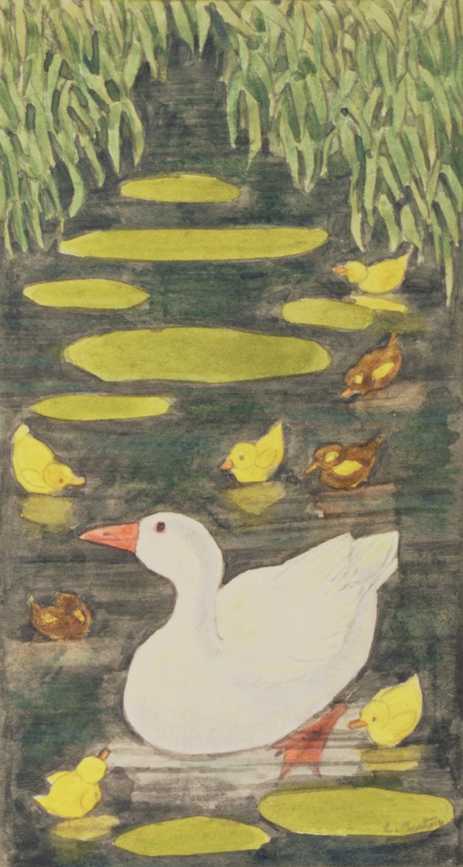 Anne ördek onun ördek yavrusu ile gölette by Linda Benton