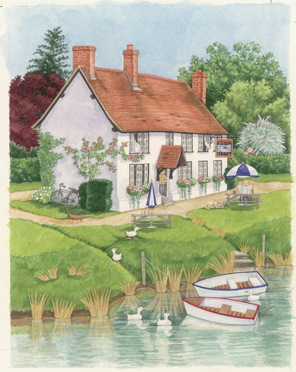 The Boat Inn, 2003 (kağıt üzerinde wc) by Linda Benton