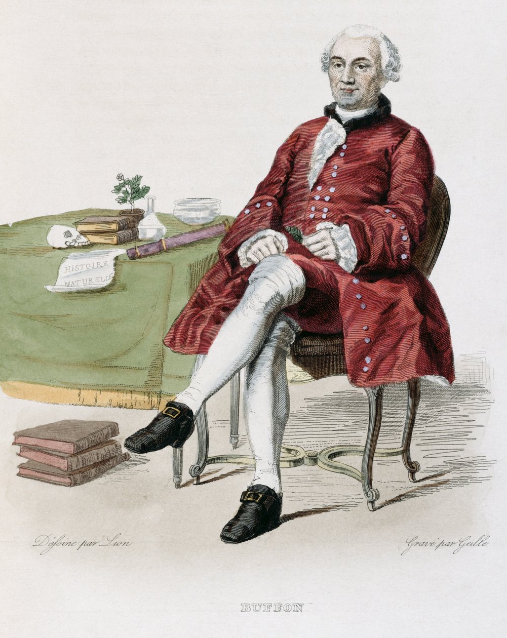 Mösyö de Buffon (1707-88) E. Mennechet'in "Le Plutarque Francais" adlı eserinden bir çizim, 1835 by Lion