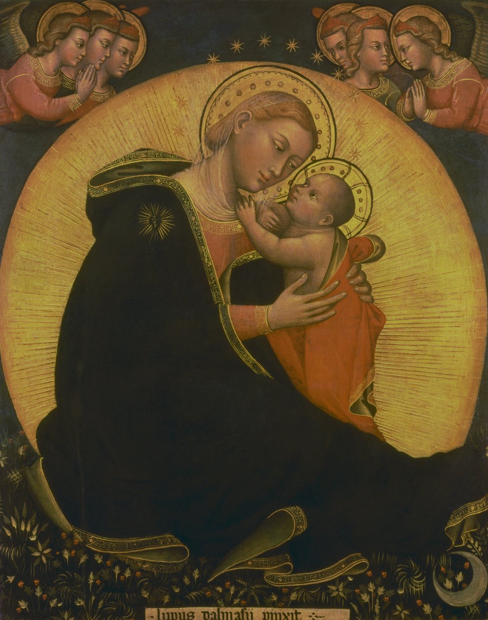 Tevazu Madonna, 1390-1400 (tuval üzerine tempera) by Lippo di Dalmasio