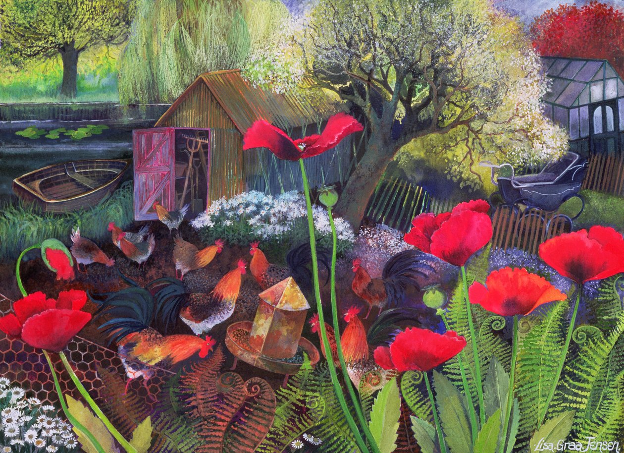Hen Run, 1994 (akrilik mürekkep, guaj) by Lisa Graa Jensen