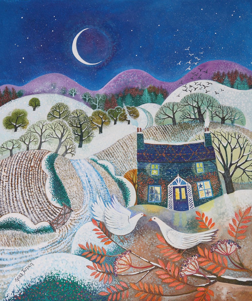 Snowbirds,2018,(acrylic inks on paper) by Lisa Graa Jensen