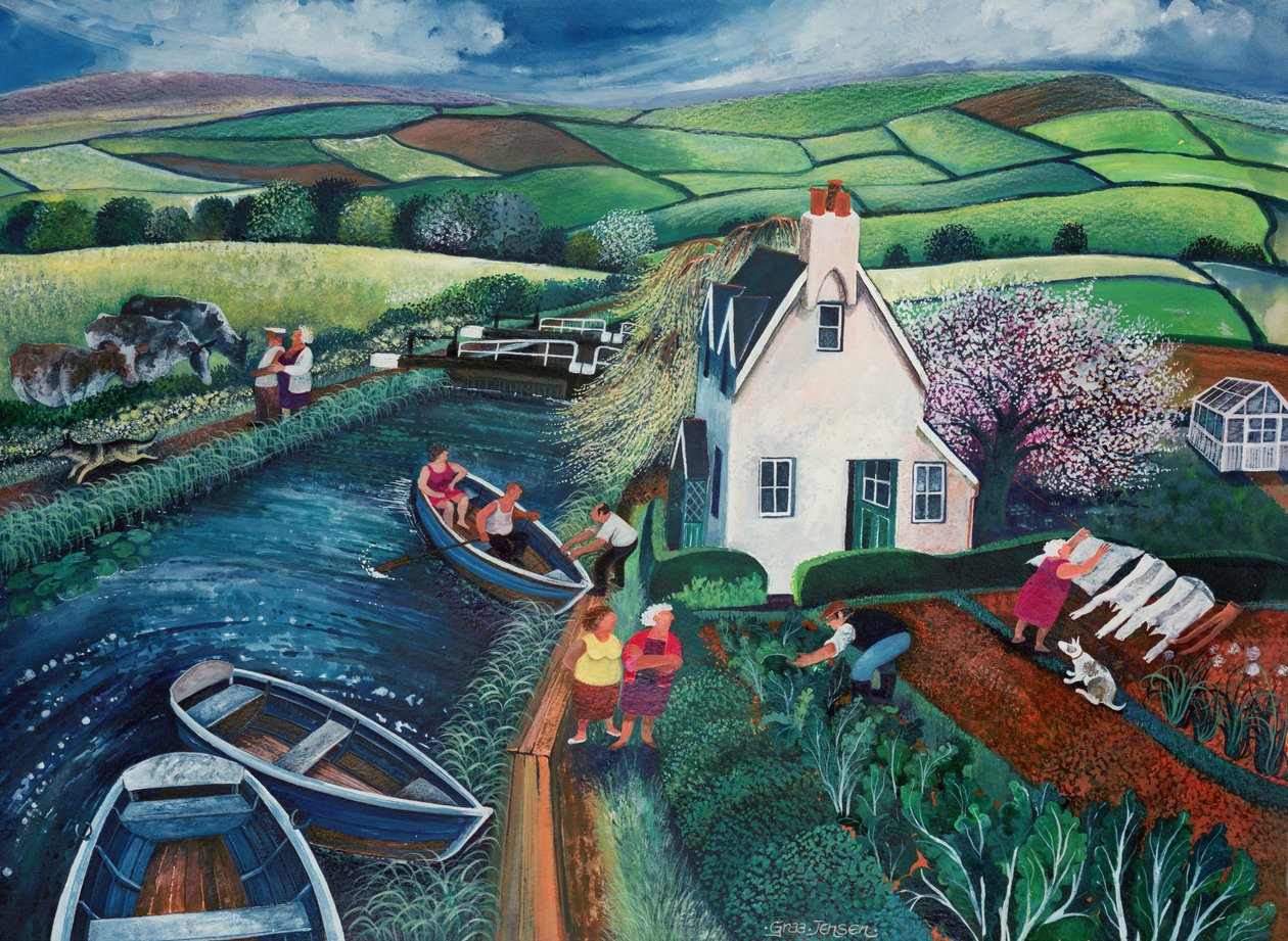 St Catherines Lock (kağıt üzerine mürekkep ve guaj boya) by Lisa Graa Jensen