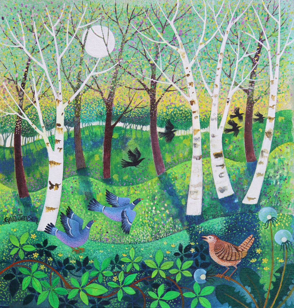 Birds on the Common, 2021 (tuval üzerine akrilik) by Lisa Graa Jensen