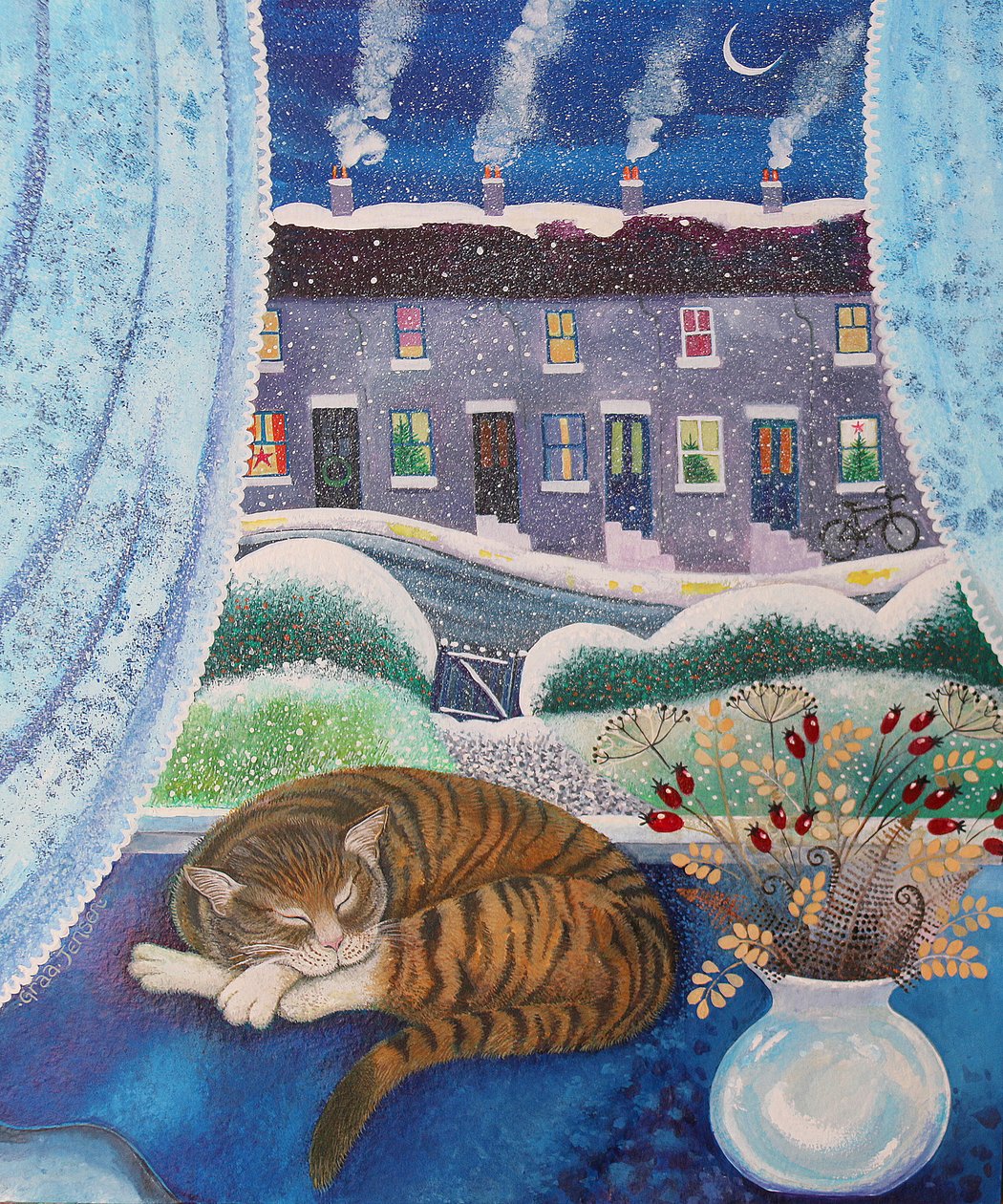 Cozy Cat, 2016, (kağıt üzerine akrilik mürekkepler) by Lisa Graa Jensen