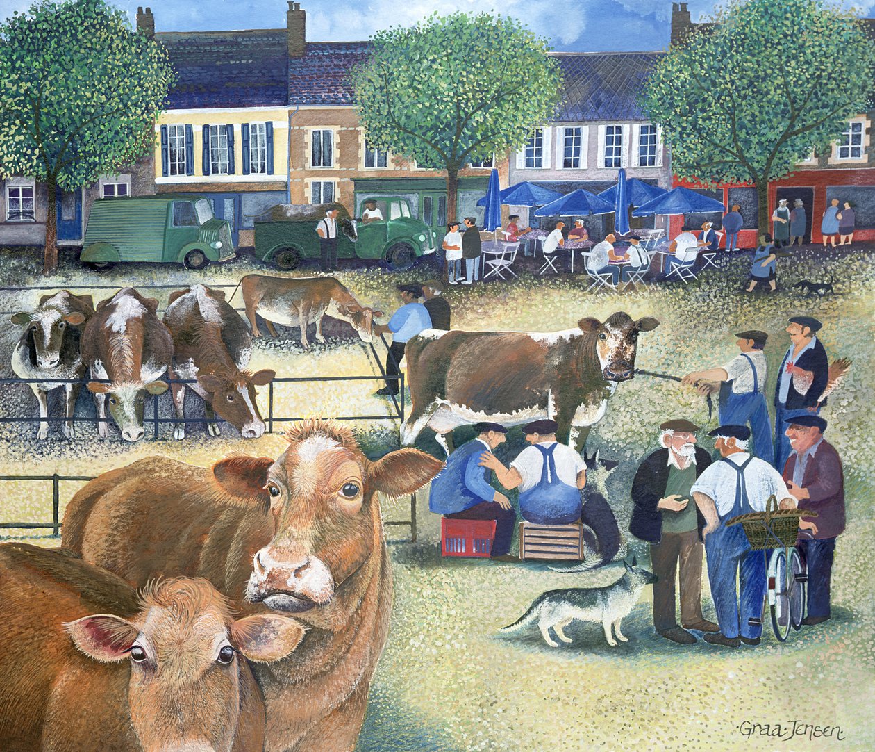 Cow Dealers II (kağıt üzerine mürekkep ve guaj boya) by Lisa Graa Jensen