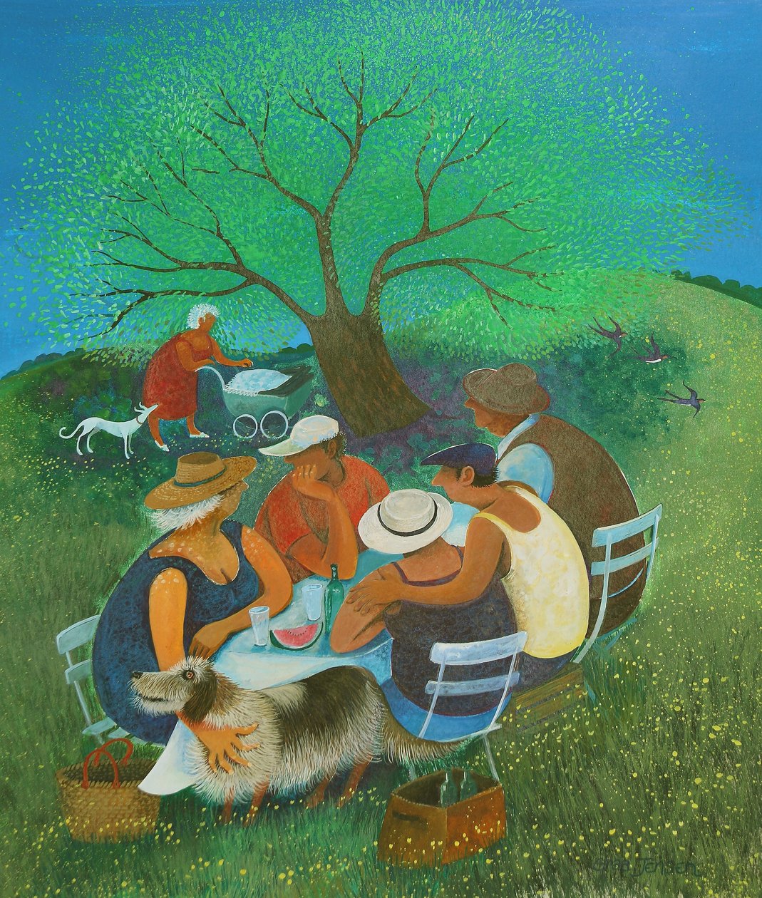Aile Pikniği, 2018 (kağıt üzerinde akrilik) by Lisa Graa Jensen