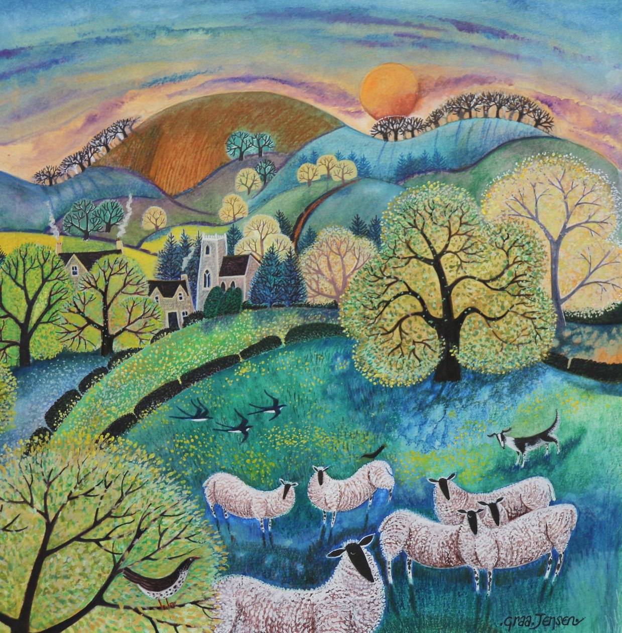 Otlayan Koyun, 2021 (kağıt üzerinde akrilik) by Lisa Graa Jensen