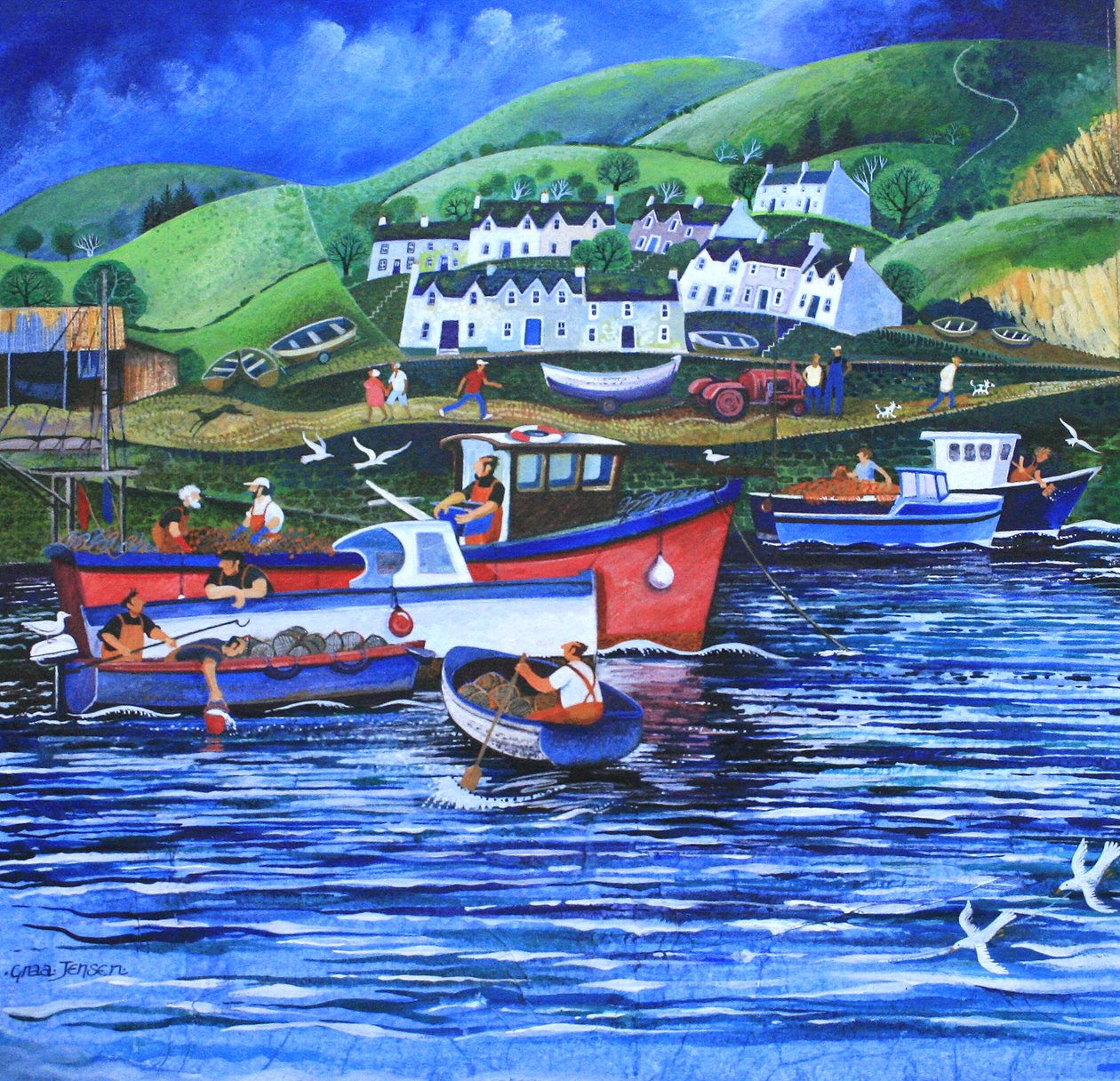 Landing the Catch,2010,(kağıt üzerinde akrilikler) by Lisa Graa Jensen