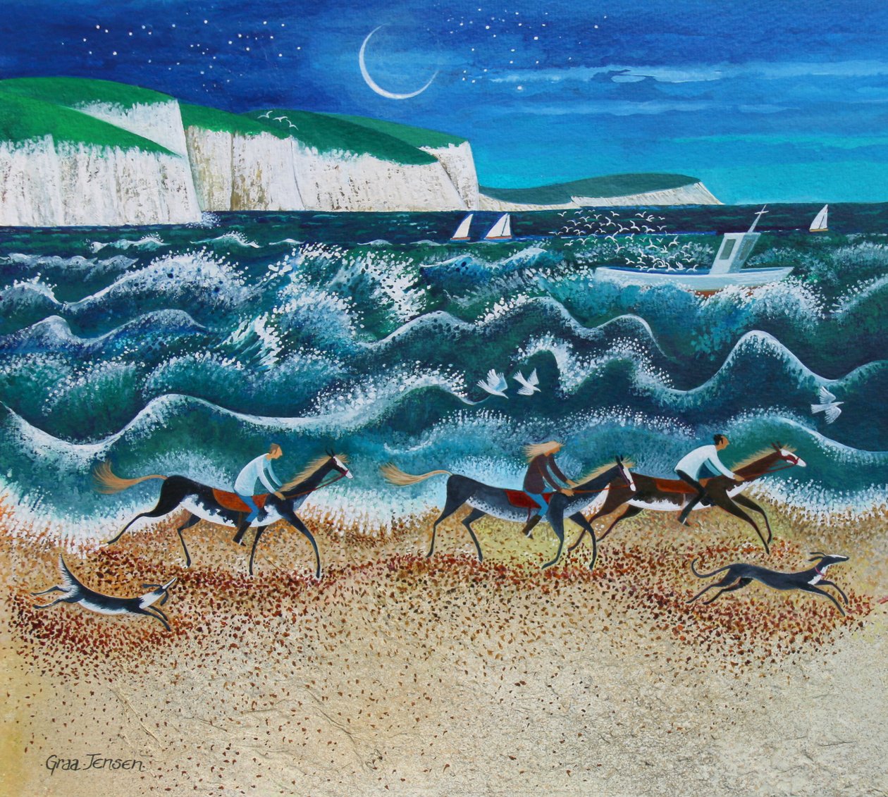 Midnight Riders, 2020 (kağıt üzerine akrilik) by Lisa Graa Jensen