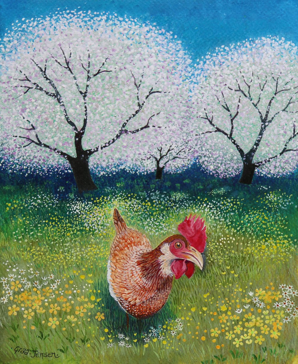 Orchard Hen,2021,(kağıt üzerinde akrilik) by Lisa Graa Jensen