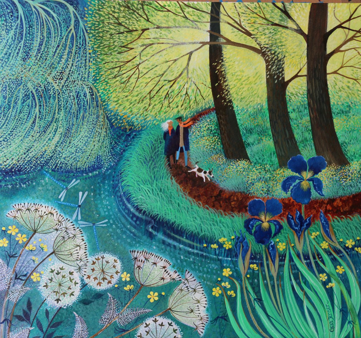 Wey Nehri yürüyüşü, 2017,(kağıt üzerinde akrilikler) by Lisa Graa Jensen