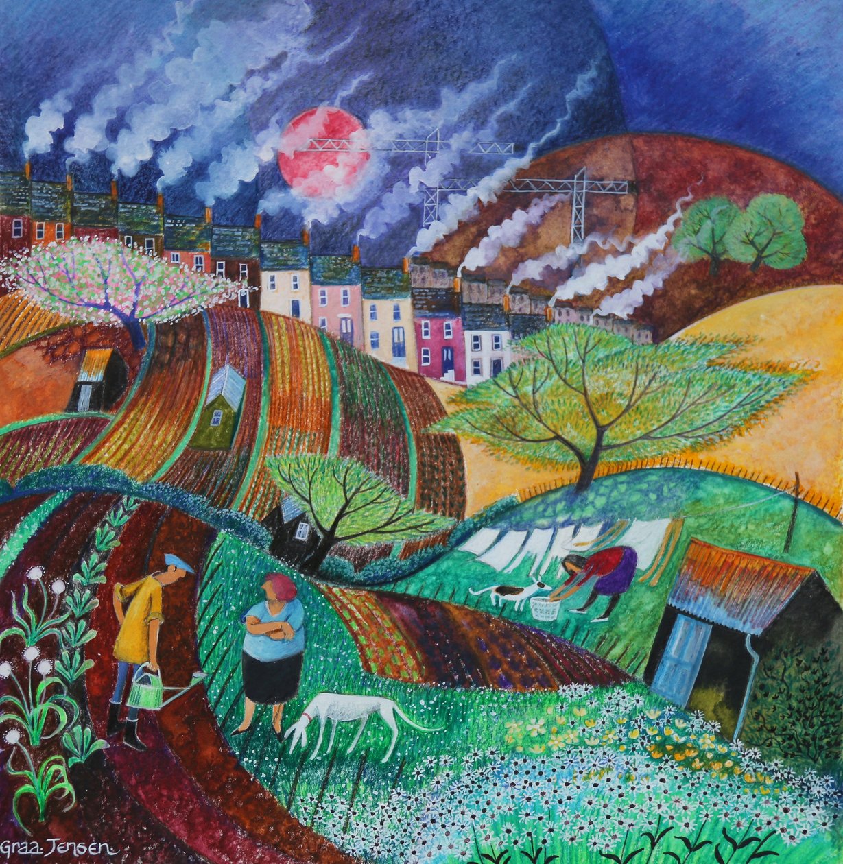 Dumanlı Bacalar, 2018 (kağıt üzerinde pastel) by Lisa Graa Jensen