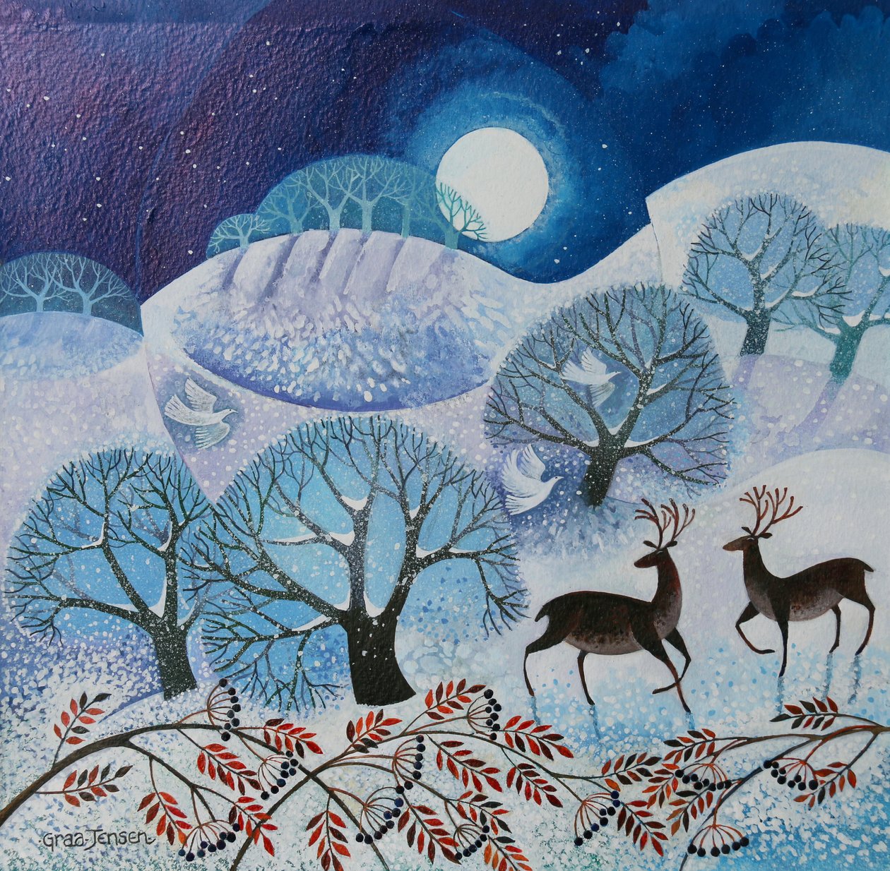 Snowy Land, 2017, (kağıt üzerine akrilik mürekkepler) by Lisa Graa Jensen