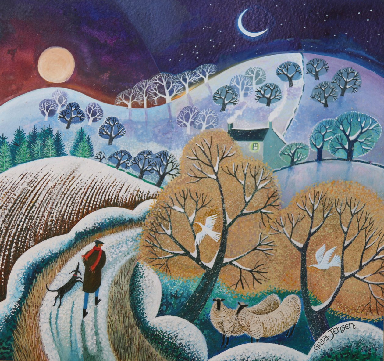 Karlı Kış Yürüyüşü,2017,(kağıt üzerine akrilik mürekkepler) by Lisa Graa Jensen
