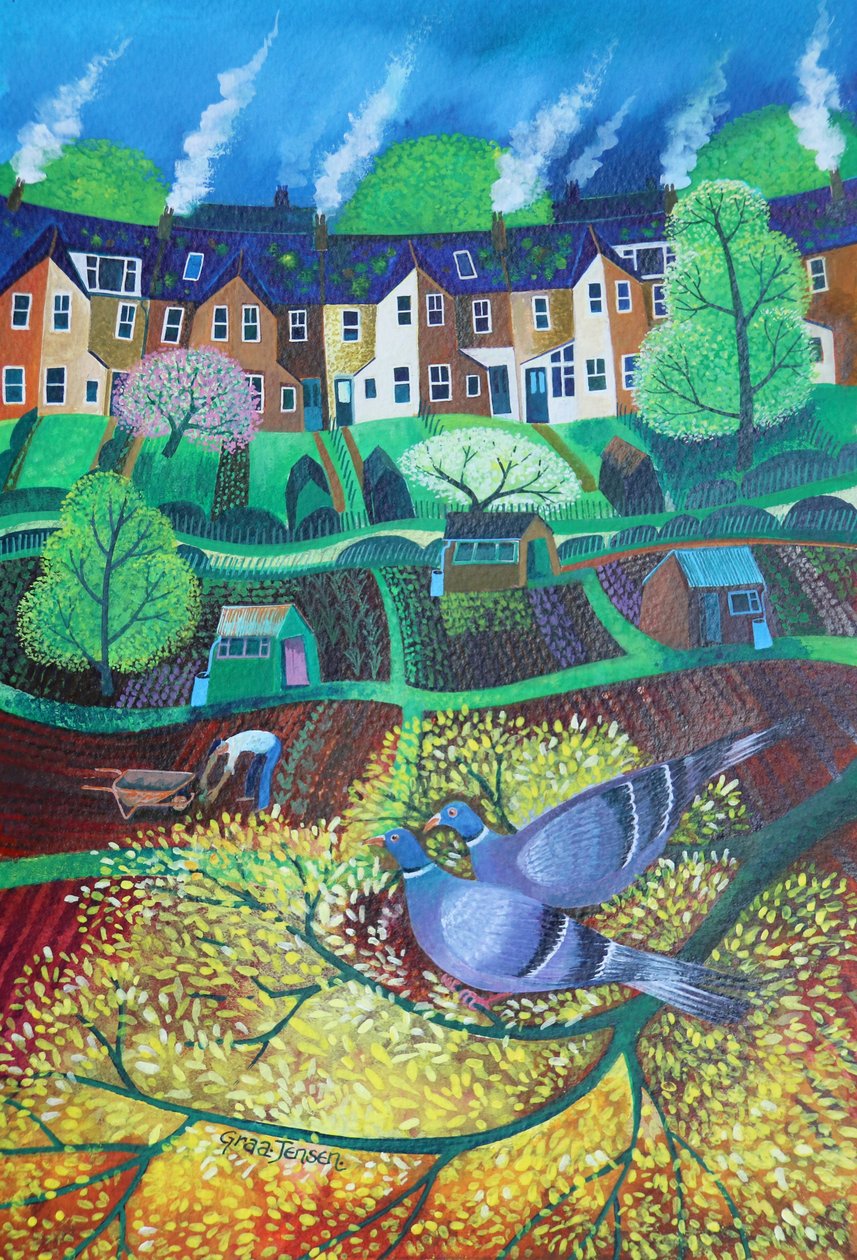 Wimbledon Park Doves,2017,(kağıt üzerine akrilik mürekkepler) by Lisa Graa Jensen