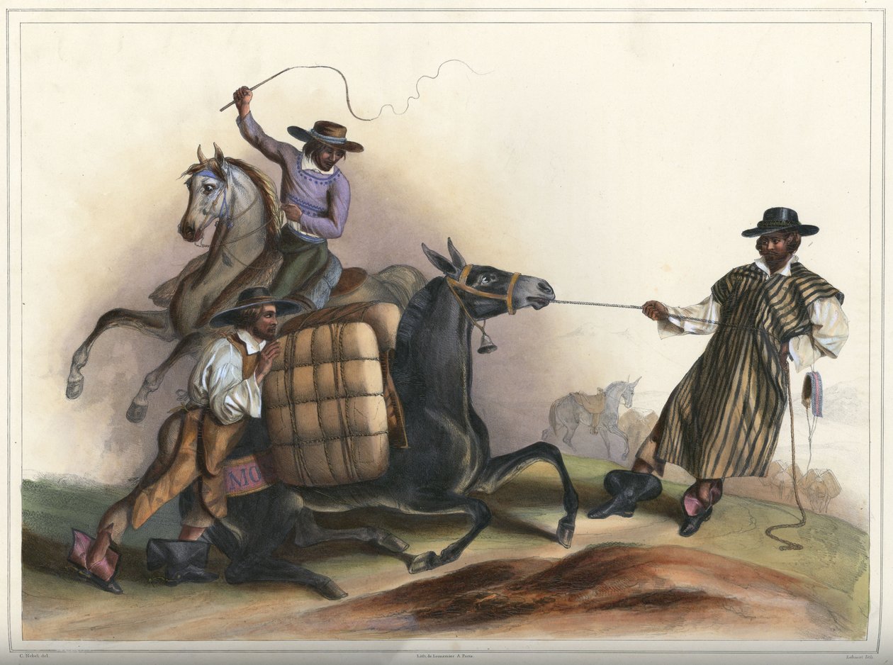 Arrieros, kostüm grubu by Lithograph by Pierre Frédéric Lehnert