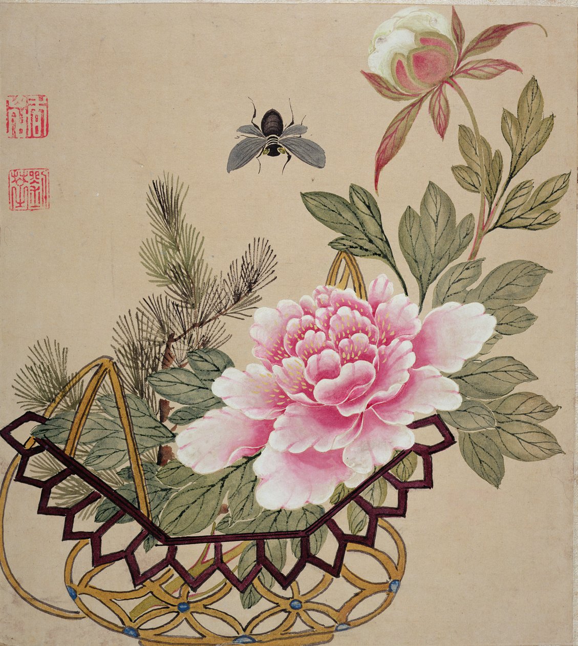 19. yüzyılın sonlarında çiçek ve böceklerin bir dizi resminden biri by Liu Hua