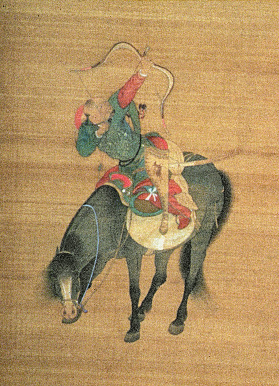 Kubilay Han (1214-94) Avcılık (detay), Yuan hanedanı (ipek üzerine mürekkep ve renk) (bkz. 150417) by Liu Kuan tao
