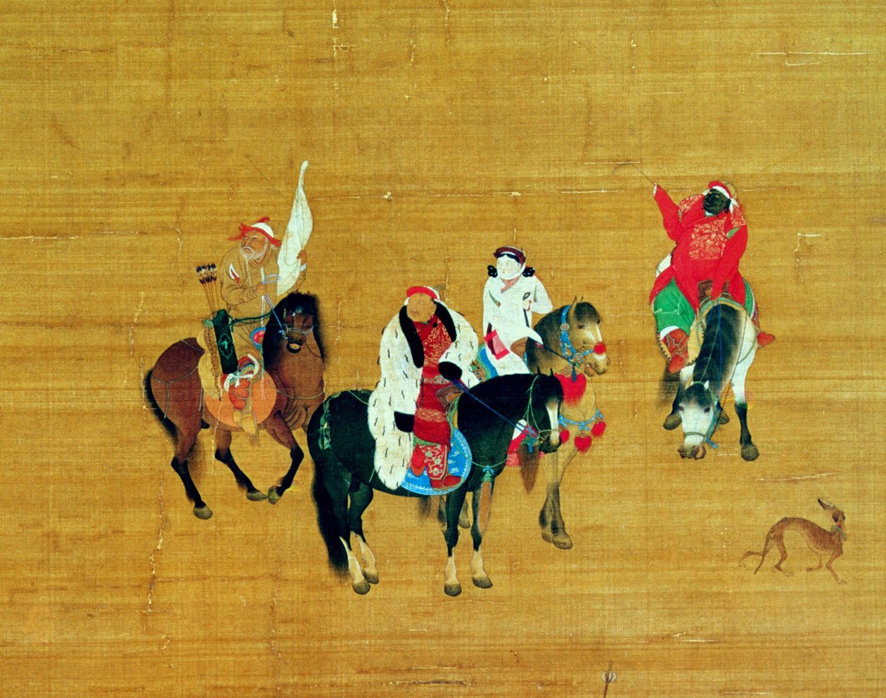 Kubilay Han (1214-94) Avcılık, Yuan hanedanı (ipek üzerine mürekkep ve renk) (detay) by Liu Kuan tao
