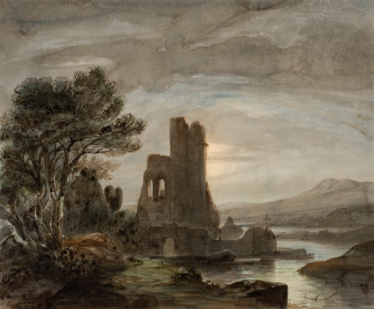 Harap Manastır ile Gece Manzarası by Lluís Rigalt