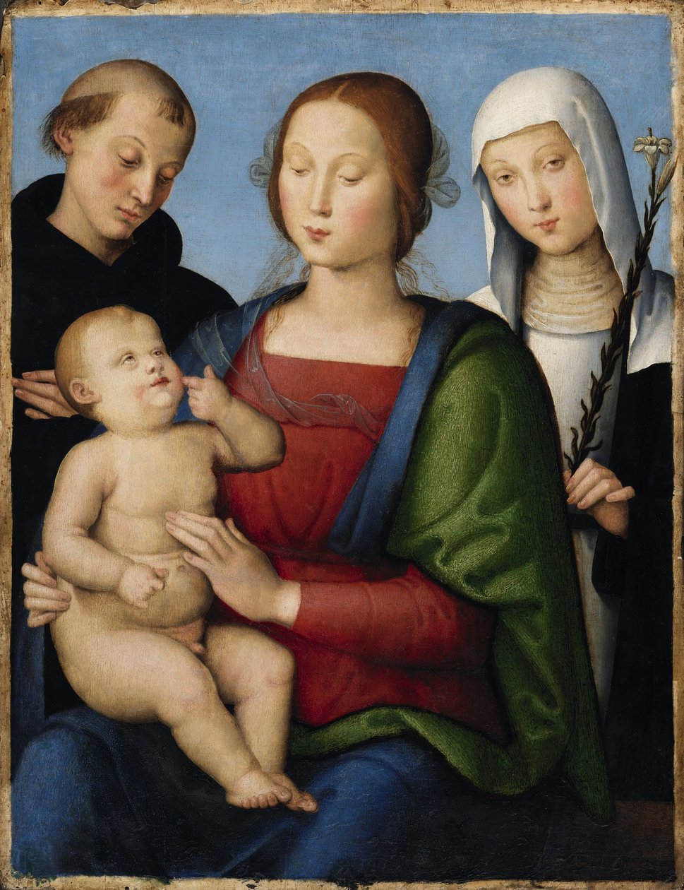 Tolentino Aziz Nikolaos ve Sienalı Catherine ile Bakire ve Çocuk by Lo Spagna