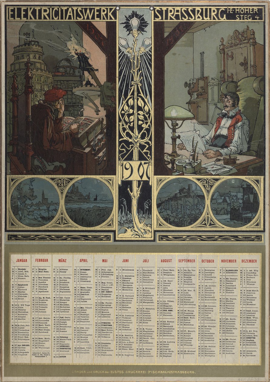 Elektrik santrali Strazburg. 1907, 1906 yılı takvimi. by Léo Schnug