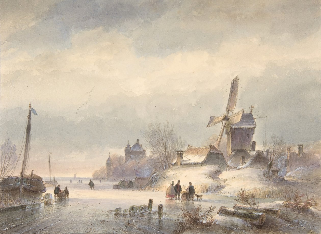Donmuş Nehir ile Kış Manzarası, 19. yüzyıl by Lodewijk Johannes Kleijn