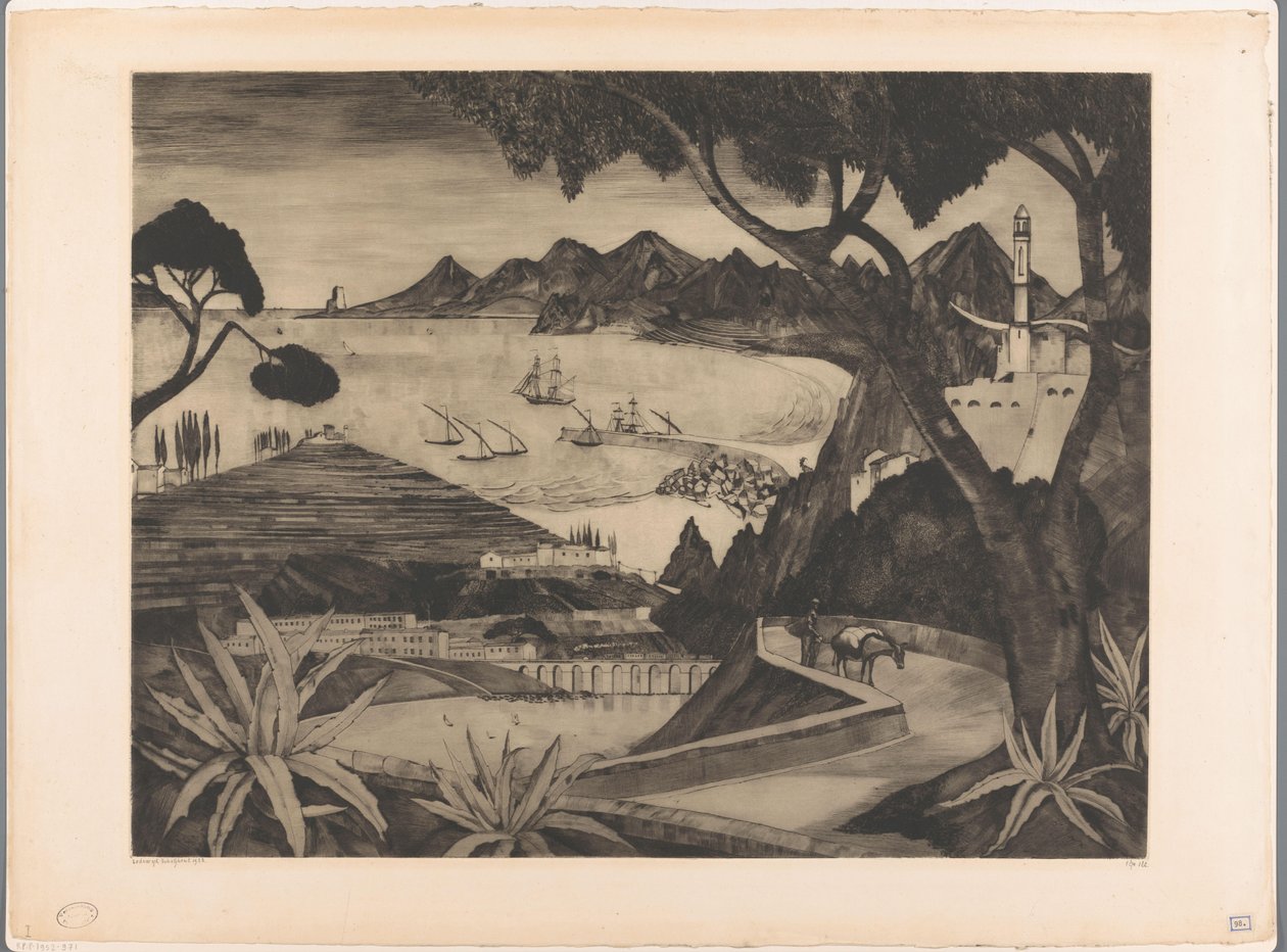 Korsika La Corse'de körfezli dağ manzarası (orijinal başlık) by Lodewijk Schelfhout (signed by artist)